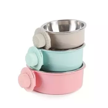 Миска для собак с защитой от опрокидывания, фиксированная подвесная миска для собак, клетка для собак, миска для питья из нержавеющей стали, миска для домашних животных, товары для животных 250ml серый