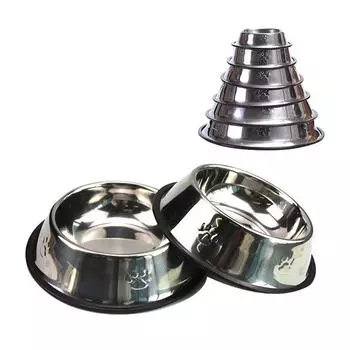 Миска для собак, устойчивая к расстройству, миска для кошачьего корма из нержавеющей стали, миска для кошек, миска для собак ... отпечаток собачьей лапы, одинарная миска, товары для животных M
