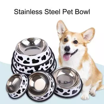 Миска для собаки с принтом, цельная нескользящая поверхность, гладкая, легко чистящаяся, домашний аксессуар из нержавеющей стали S