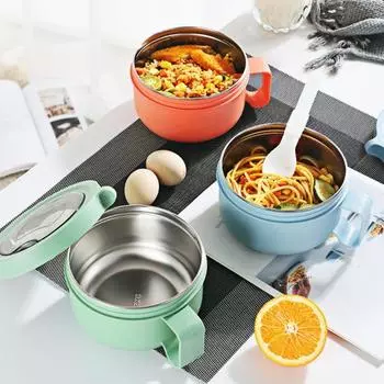 Миска для супа на 850 мл с ручкой, большая емкость, пищевой класс, без BPA, миска для супа быстрого приготовления, лапша, теплоизолированный ланч-бокс оранжевый