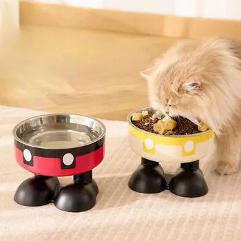 Миска из нержавеющей стали для домашних животных, нескользящая, большой емкости, миска для собак, кошек, высокая, с защитой шеи, препятствующей столкновению, принадлежности для мисок для домашних животных 14*14*11cm