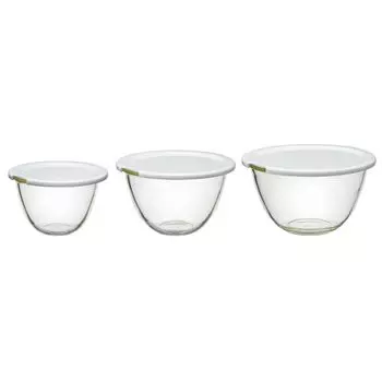 Миска из термостойкого стекла HARIO с крышкой для плиты, набор из 3 шт. 900 мл, 1500 мл, 2200 мл. Миска для кухни BUONO, прозрачная, сделано в Японии MXPF-4904-W