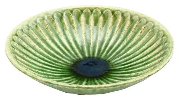 Миска Mino Ware Oribe Shinogi, большое блюдо, диаметр 21 x высота, сделано в Японии, «Накагаки Рэндзи», прибл.. 5,7 см 043-0259 зелёный