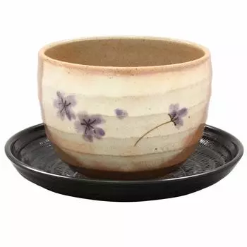Миска Mino ware (с чашкой чая) маленький цветок фиолетовый сделано в Японии 503-05