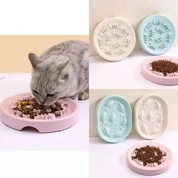 Миска Pet Slow Food для кошек, анти-удушающая миска, многоцелевые принадлежности для кормления из АБС-пластика, овальная тарелка для кошек с нескользящим дном в форме рыбы
