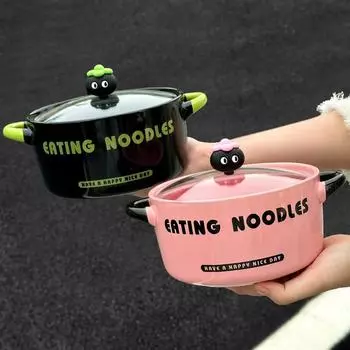 Миска с крышкой для студенческого общежития, домашняя керамическая специальная миска