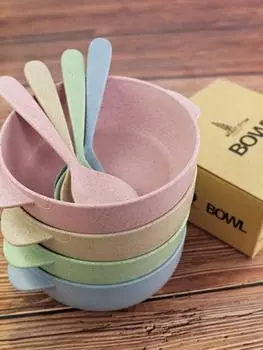 Миски для хлопьев с ложкой для детей, для малышей, из пшеничной соломы, волокна