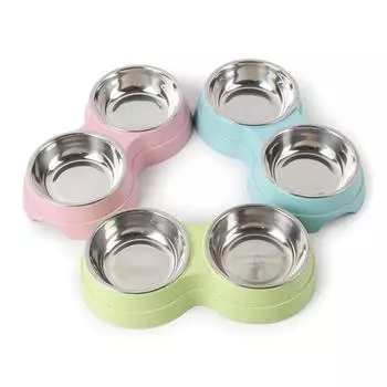 Миски для корма для собак из нержавеющей стали, водонепроницаемая миска для собак, приподнятая подставка для мисок для собак, 2 миски для еды и воды, моющиеся розовый