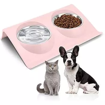 Миски для кошек 2 в 1, Миски для кошек для еды и воды, Миска 15°, Миска для рвоты кошек для собак, Страхование, Профилактика клещей, Съемная миска для домашних животных 20x20x3cm