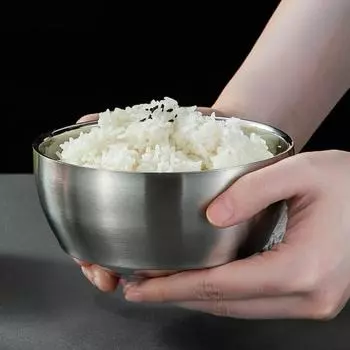Миски из нержавеющей стали, двухслойные, утолщенные, термоизоляционные, против ожогов, миска для риса, контейнер для еды, кухонная металлическая посуда 14cm
