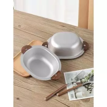 Миски из нержавеющей стали с деревянной ручкой, креативная корейская миска в форме медведя, миски для хлопьев, двухсторонняя миска для салата из ореха с ручкой