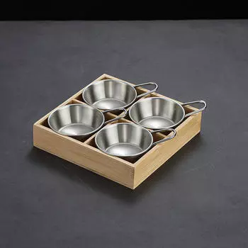 Миски с деревянной подставкой и набором для сервировки Многофункциональное блюдо для закусок для ресторана 4 Grid silver