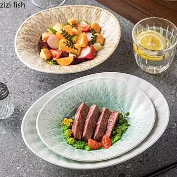 МискиНестандартная керамическая миска Овальная десертная миска Салатница Миски для пасты Миски для сашими Сервировочные миски Креативная посуда для ресторана