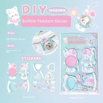 Miss Ben Stickers Gu Ka Suit Girl Kids Notebook Stick Label Cute DIY Photo Decoration Bubble Pendant (Green) mint pudding
