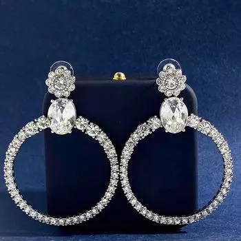 Мисс Цзяму преувеличенные большие круглые серьги блестящие круглые бриллиантовые цветы висячие овальные основные бриллиантовые серьги женские серебряный