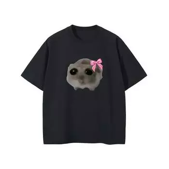 Мисс Хомяк Смешная принтованная женская футболка Лето 2024 Новый дизайн Повседневная мода Хлопковая мягкая футболка с коротким рукавом Оверсайз Топы S