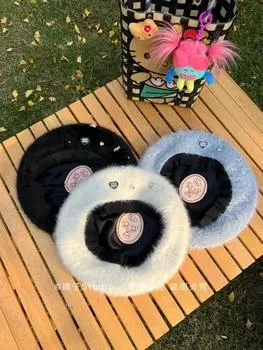 Miss Nail Bead Atmosphere Rabbit Hair Beret Big Head Circumference Show Face Small Painter Hat average size чёрный