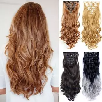 Мисс парик, длинные волнистые наращивания волос, 16 заколок для волос, закрепленных на наращивании, толстый парик, разные цвета на выбор, женская мода