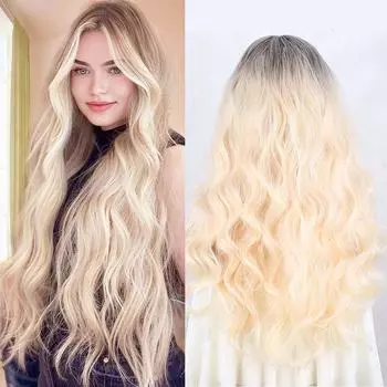 Мисс парик, длинные волнистые светлые синтетические парики, повседневные парики из натуральных волос с челкой, парик для косплея для женщин, термостойкий 60cm