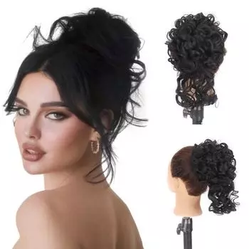 Густые волнистые кудри, завязанные на шнурок, синтетические волосы, афро-растрепанные волосы, черные, светлые, коричневые, седые волосы, аксессуары для волос 25cm