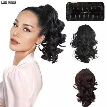 Мисс парик, наращивание хвоста с когтями, короткий естественный вид, вьющийся хвост, синтетический хвост с естественной волной для женщин, повседневное использование 30cm