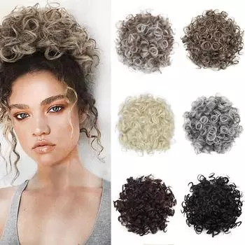 Мисс парик Пучки волос Кусок парика Эластичный шнурок Свободный большой вьющийся пучок 60 г Синтетический короткий хвост Наращивание для женщин Парик для повседневной носки 25cm