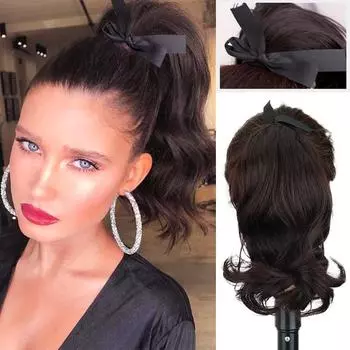 Мисс парик Синтетическая короткая волнистая лента с заколками для хвоста-в наращивании волос Натуральный парик с конским хвостом для женщин ежедневного использования 30cm