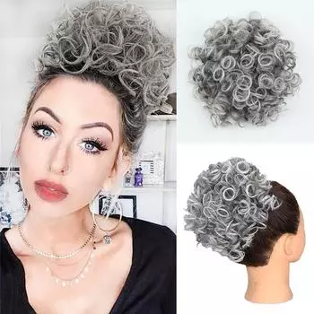 Мисс парик Синтетические короткие беспорядочные волосы Пучки Волосы Эластичный шнурок Свободные волны Большой вьющийся хвост Наращивание Темный Для женщин Повседневная одежда Парик 25cm