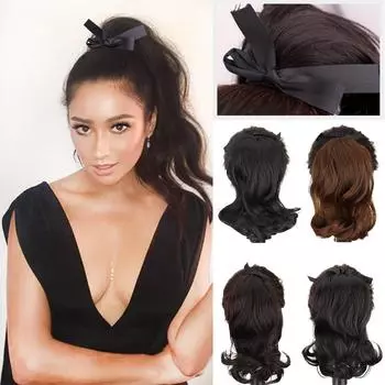 Мисс парик синтетические короткие волнистые темные ленты накладные хвостики на клипсе ln волосы наращивание хвоста ремешок конский хвост кусочки волос 30cm