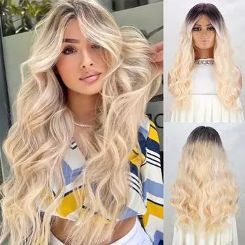 Мисс парик Синтетические смешанные светлые белые парики с наращиванием челки Длинные волнистые парики для женщин Повседневная вечеринка 60cm