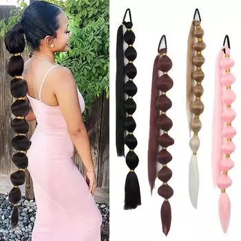 Мисс парик Синтетический длинный хвост с пузырьками для женщин Афро-пушистый хвост с запахом вокруг резинки для волос Прямой хвост для повседневного ношения 75cm