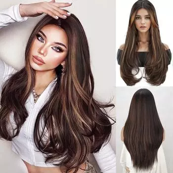 Мисс парик Синтетический длинный коричневый волнистый парик Коричневые парики для женщин 24-дюймовый парик средней части Натуральный парик для замены волос для ежедневного использования в косплее 60cm