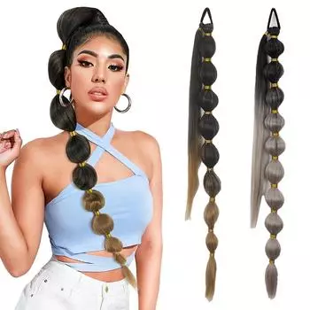 Мисс парик, синтетический длинный прямой хвост с пузырьками, наращивание для женщин, хвост-фонарь, обёрточная бумага вокруг хвоста 75CM