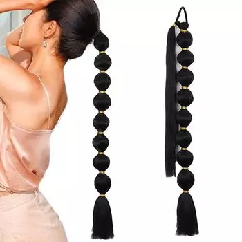 Мисс парик, синтетический фонарь, хвостик, наращивание парика для женщин, длинный хвост с пузырьковой косой и резинкой для волос для повседневной носки, для повседневной носки 75cm