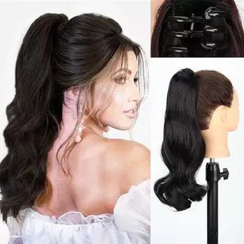 Мисс парик, синтетический хвостик, длинный волнистый хвост, зажим для наращивания волос, натуральный вид, синтетический парик для женщин 45cm
