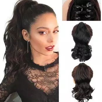 Мисс парик синтетический коготь наращивание хвоста волнистый хвост натуральный мягкий зажим для наращивания волос темный шиньон для женщин 30cm