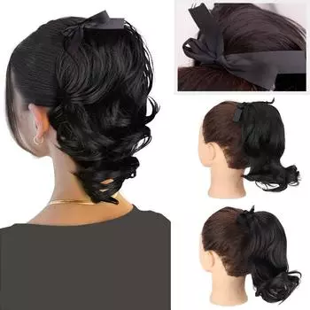 Мисс парик синтетический короткий волнистый хвостик на заколке для женщин наращивание волос волнистый вьющийся шиньон конский хвост черная прическа 30cm