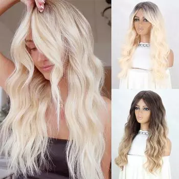 Мисс парик Синтетический светлый парик с челкой Длинный вьющийся волнистый парик с термостойкими париками для женщин Ежедневное вечернее использование 60cm
