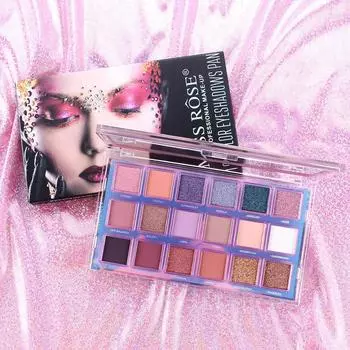 MISS ROSE 18-в-1 Изысканные тени для век для девочек Перламутровые матовые неразмазывающиеся тени для век 01#