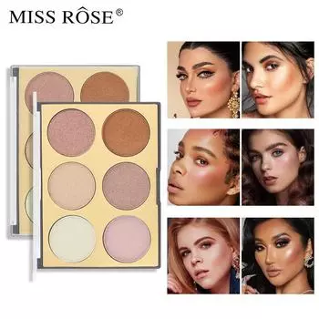 MISS ROSE 6-в-1 Изысканные хайлайтеры для девочек, сексуальные водостойкие несмываемые хайлайтеры с ярким светом N1