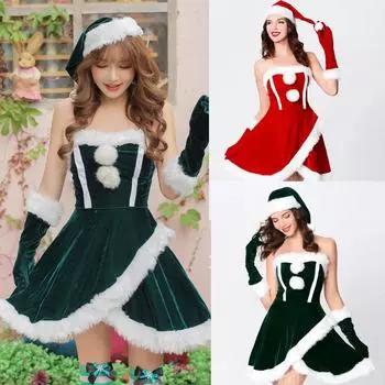 Мисс Санта-Клаус наряды женские рождественские платья костюм для взрослых без рукавов женское нарядное платье рождественские зимние красные платья Vestidos M