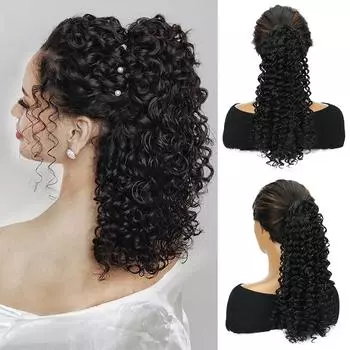 MISS WIG 1pc Synthetic Loose Curly Ponytail Wig High Temperature Fiber Extensions Easy To Wear Ponytail For Women Daily Halloween & Christmas Use 40cm