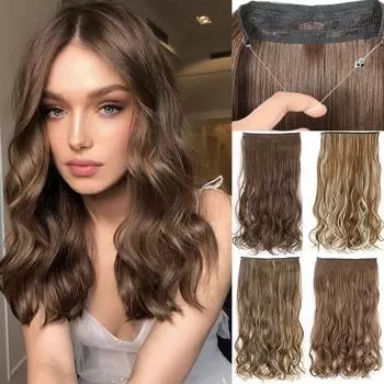 MISS WIG 22 дюйма, женские натуральные синтетические, термостойкие, волнистые, без клипс, длинные волосы, невидимая леска, кусок парика