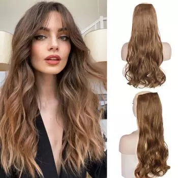 MISS WIG 22-дюймовые длинные волнистые синтетические волокна с 5 зажимами, невидимые наращивание волос, натуральные черные, коричневые шиньоны для женщин