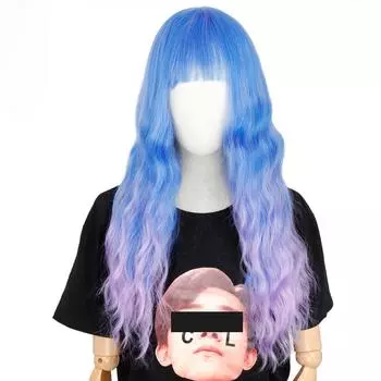 MISS WIG 24-дюймовый длинный синий фиолетовый парик с градиентом цвета с волнистым париком Лю Хайхай Парик из синтетического волокна Женский длинный парик Натуральный парик Косплей / ежедневный / вечерний парик