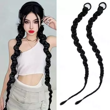 MISS WIG 2 шт. Синтетический длинный прямой плетеный хвост с эластичной веревкой для волос Спиральная коса Конский хвост Волосы Ежедневное использование Аксессуары для волос 60cm