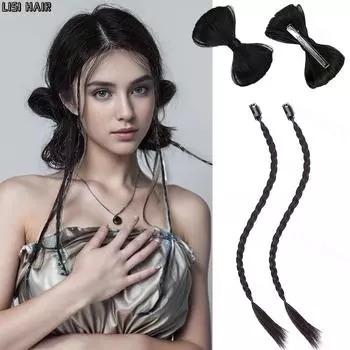 MISS WIG 2 стиля синтетические пучки с бантом на заколке для волос и длинный плетеный хвост на заколке для наращивания волос натуральный для женщин одежда для косплея 45cm