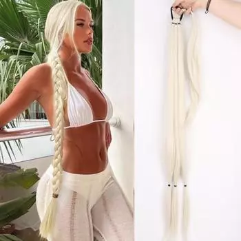 MISS WIG 34-дюймовый плетеный хвост из синтетического волокна, длинный прямой шиньон с резинкой для волос для женщин 85 cm