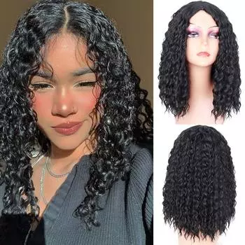 MISS WIG Афро-женский модный короткий курчавый вьющийся черный парик без челки Синтетическое волокно Кудрявый вьющийся черный парик для повседневного ношения 13 inch