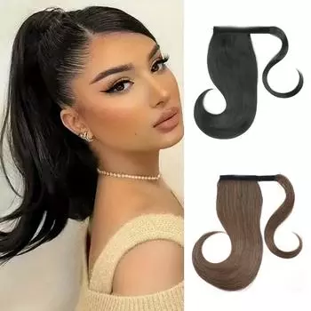 Накладные волосы для блондинистого хвоста, длинные прямые, обернутые вокруг хвоста с зажимом, термостойкие синтетические накладные волосы для женщин, аксессуары для волос 45cm